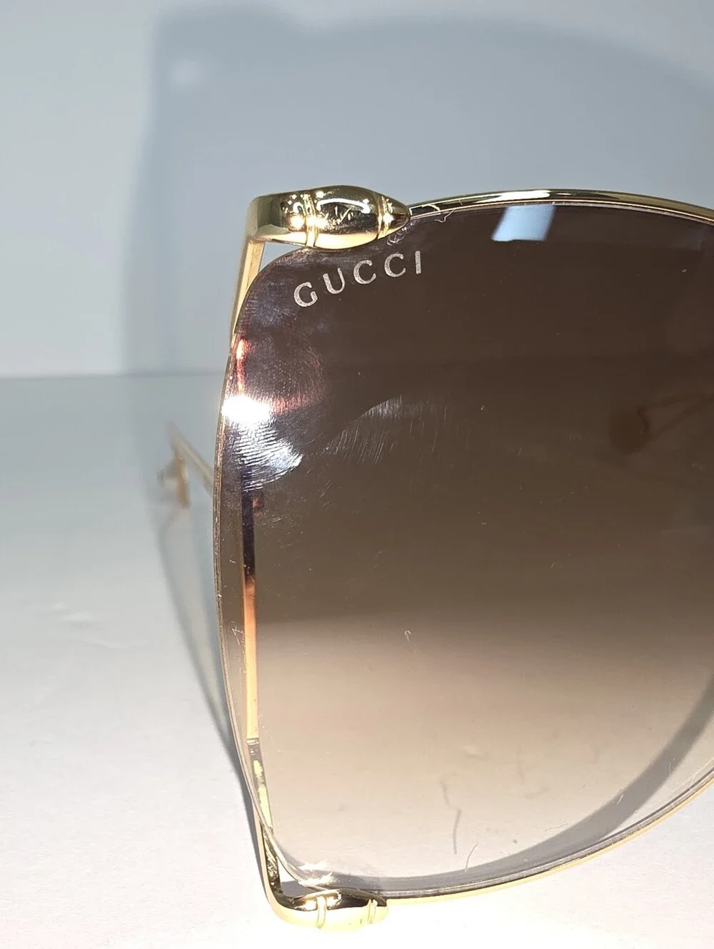 Gucci Authentic Metal Oversized Round Sunglasses GG0252S Gold Brown